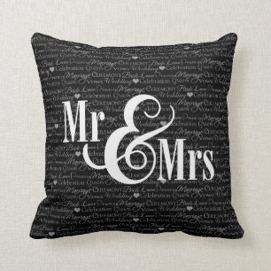 Wedding Words B&W "Mr & Mrs" pillow, personalised Cushion
