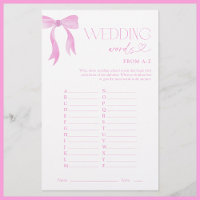Wedding Words From A-Z Pink Bow Bridal Shower Game