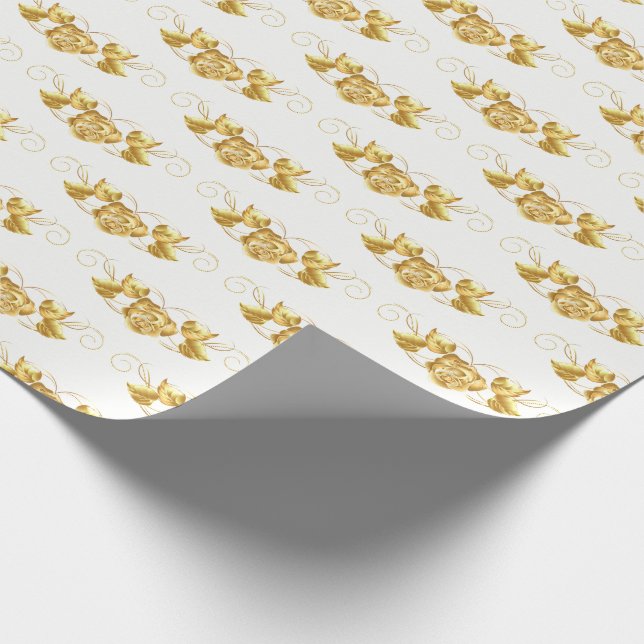 Wedding Wrapping Paper-Gold Roses Wrapping Paper (Corner)
