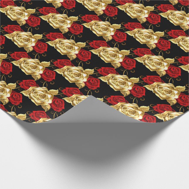 Wedding Wrapping Paper-Gold Roses Wrapping Paper (Corner)