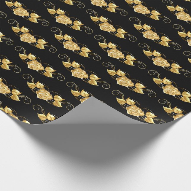 Wedding Wrapping Paper-Gold Roses Wrapping Paper (Corner)