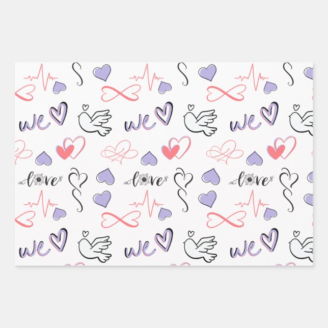 Wedding wrapping paper set for gifts and shower. (Front)