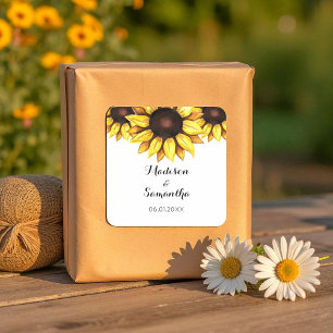 Wedding Yellow Floral Sunflower Square Sticker