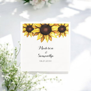 Wedding Yellow Sunflowers White Floral Napkin