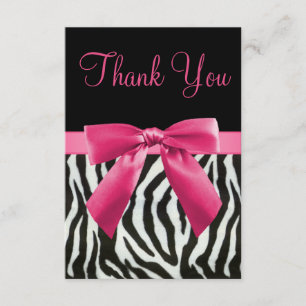 Wedding Zebra Stripes & Pink Printed Bow Thank You