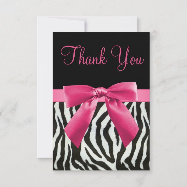 Wedding Zebra Stripes & Pink Printed Bow Thank You (Front)