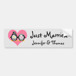 WeddingPenguins, Just Married, Jennifer & Thomas Bumper Sticker