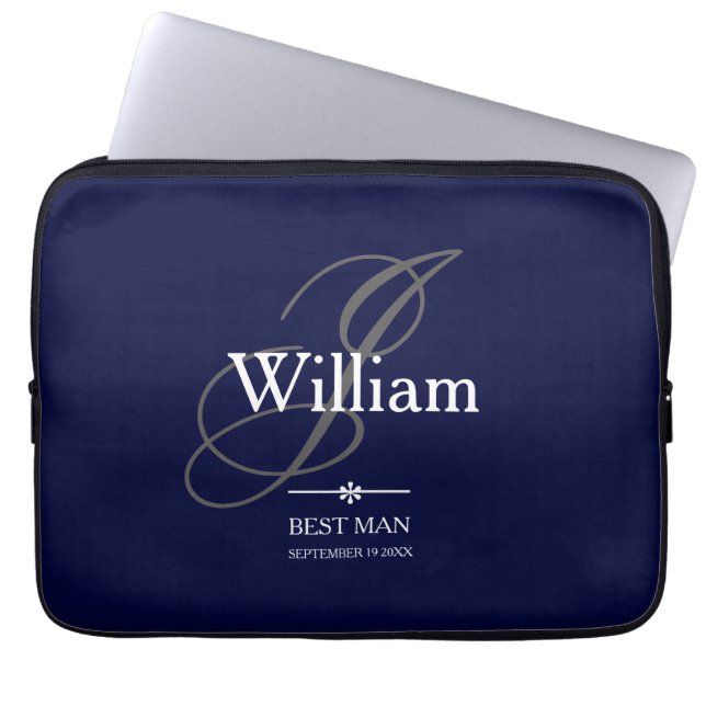Weddings Best Man Gift Monogram Modern Cool Chic Laptop Sleeve (Front)