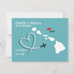 Weddings Destination Hawaii Save The Date<br><div class="desc">A fun save the date for couples getting married in Hawaii with a white silhouette map on teal with sweet red love hearts and so easy to customise with your personal names and message</div>