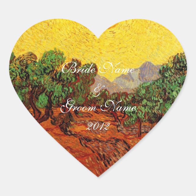Weddings,Vincent van Gogh Olive Trees Heart Sticker (Front)