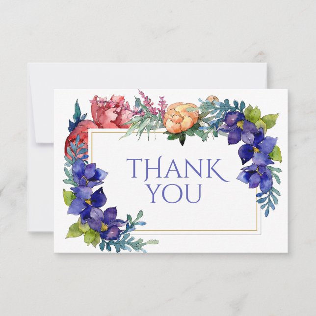 WeddingThank You Cards Happiness Watercolor Floral (Front)