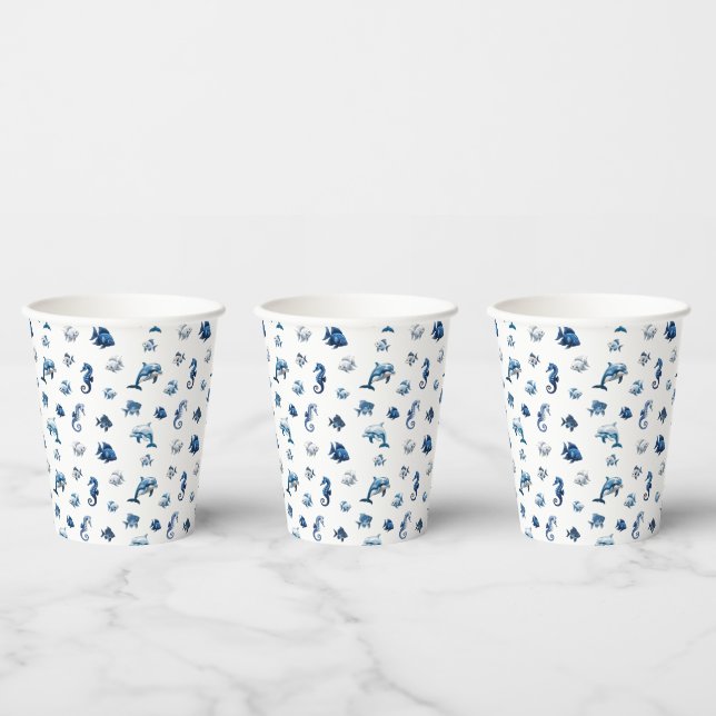 Wedgewood Blue Ocean Creatures! Paper Cups (Multi)