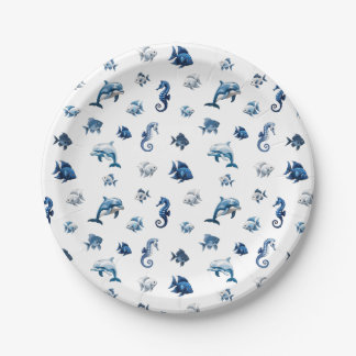 Wedgewood Blue Ocean Creatures! Paper Plate