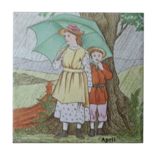 Wedgwood April Showers Polychrome c1885 Repro Ceramic Tile
