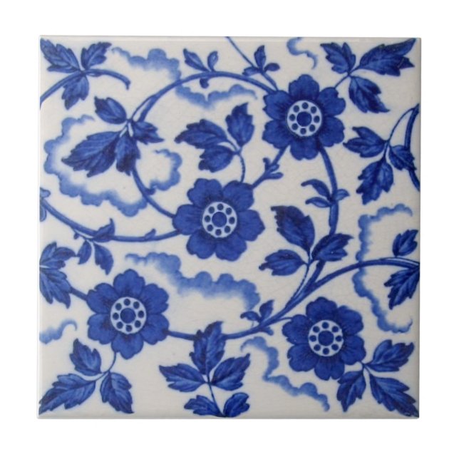 Wedgwood Blue White Antique Aesthetic Floral Repro Ceramic Tile (Front)