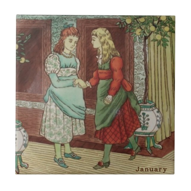 Wedgwood January Calendar Months Full Colour Repro Ceramic Tile (Front)