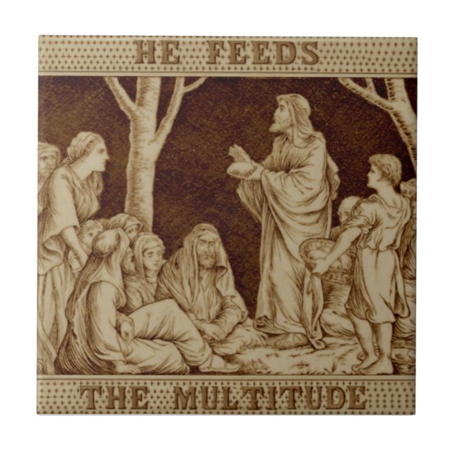 Wedgwood Jesus Miracle Repro Antique Sepia Gold Ceramic Tile (Front)