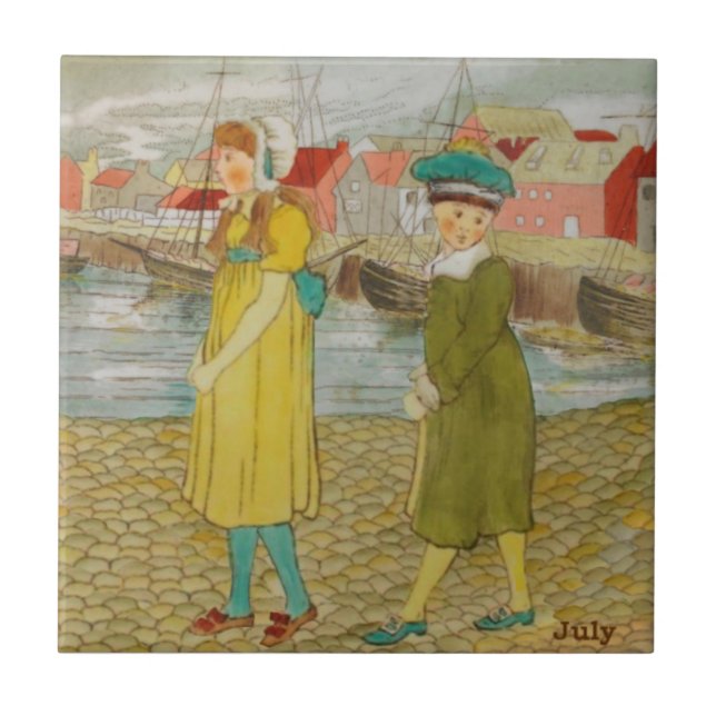 Wedgwood July Hand Coloured c1885 Repro Ceramic Tile (Front)