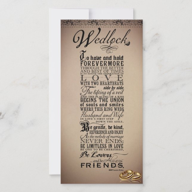 Wedlock Marriage Wedding Original Poem (Front)