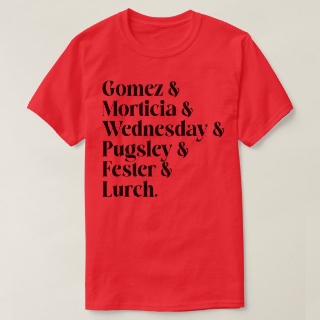 Wednesday Cast List T-Shirt (Design Front)