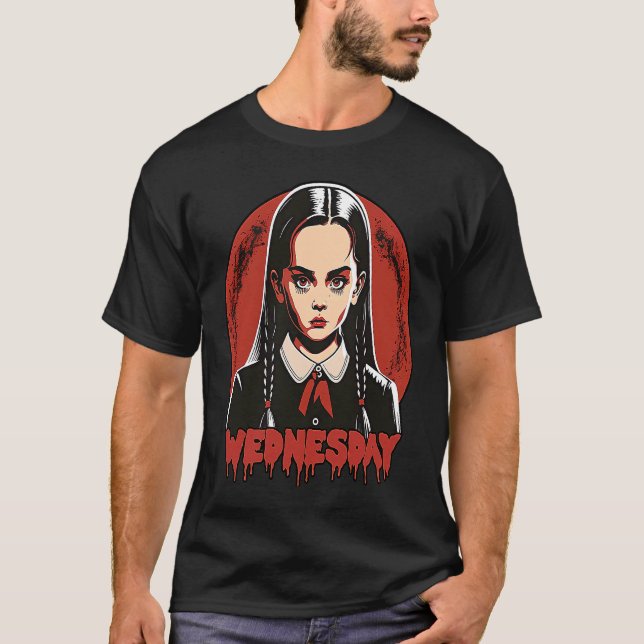 Wednesday Gothic Blood Moon  Goth Girl T-Shirt (Front)