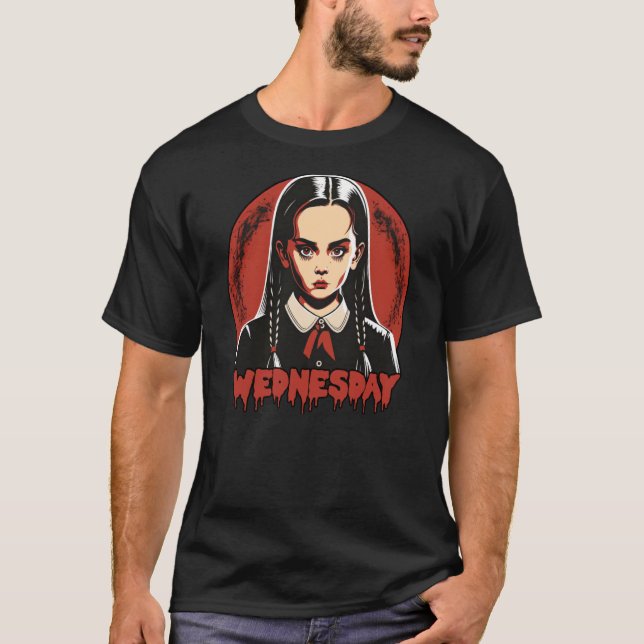 Wednesday Gothic Blood Moon Goth Girl T-Shirt (Front)
