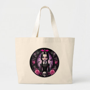 Wednesday Inspired Goth Girl - Pink and Black Hall Large Tote Bag