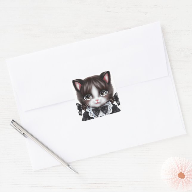Wednesday's Addams Cat Square - Mysterious Macabre Sticker (Envelope)
