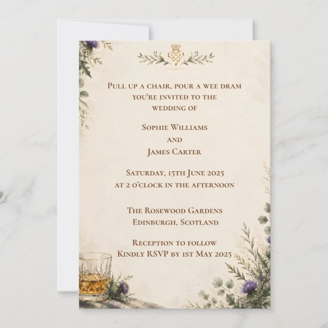 Wee Dram Highland Scottish Wedding Invitation (Front)
