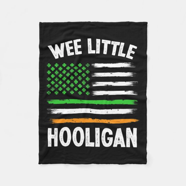 Wee Little Hooligan Fun St Patrick's Day Shamrock  Fleece Blanket (Front)