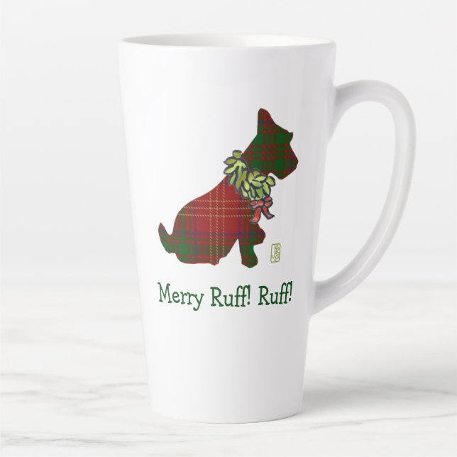 Wee Scottie Dog Right-hand Merry Ruff! Ruff! Latte Mug (Right)