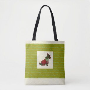 Wee Scottie Dog Season's Greetings All-Over-Print Tote Bag