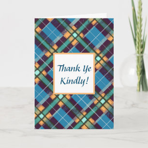 Wee Scottish “Thank Ye” on Blue & Yellow Tartan Card