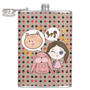 wee wee and her friends- cat and rabbit hip flask