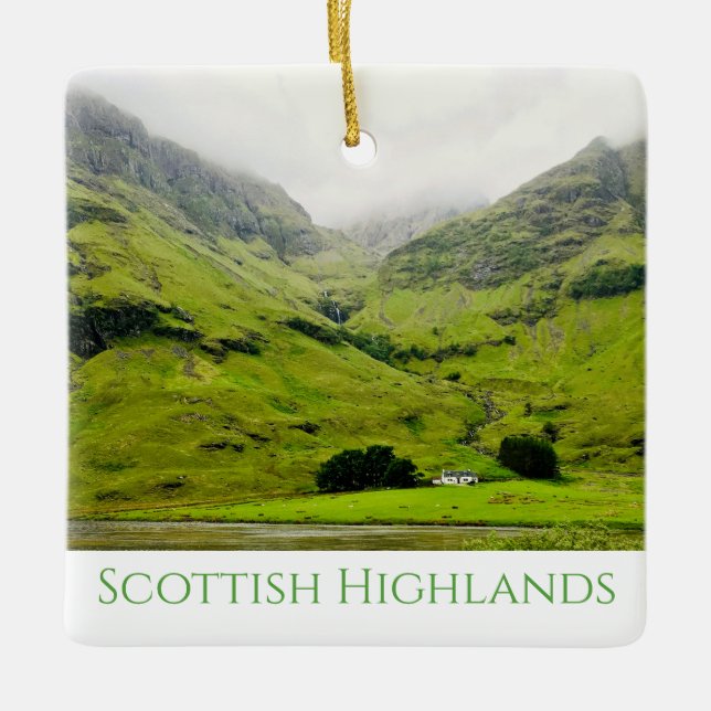 Wee White House Glen Coe Scottish Highlands Ceramic Ornament (Front)