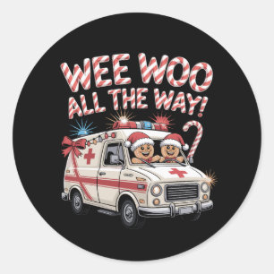 Wee Woo Christmas Ambulance Gingerbread Candy Xmas Classic Round Sticker