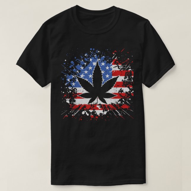 Weed American Flag 4th Of July Marjuana Patriotic  T-Shirt (Design Front)