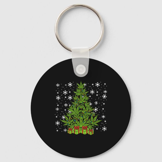 Weed Christmas Tree Funny Xmas T Men Women  Key Ring (Front)