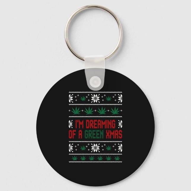 Weed Green Ugly Christmas Sweater Xmas Key Ring (Front)