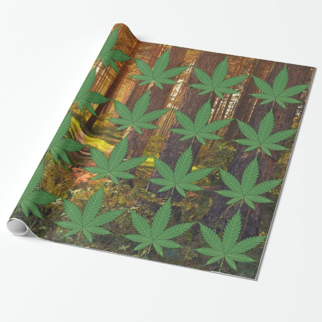 Weed Leaf on Forest Woods Background Wrapping Paper (Unrolled)