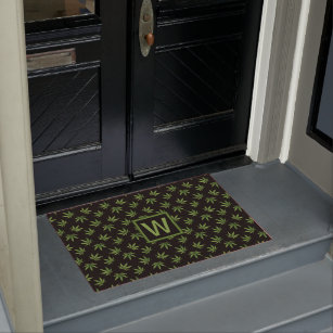 Weed Leaf Pattern Personalised Monogram Doormat