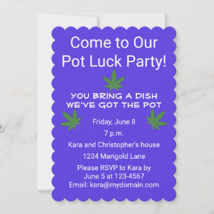 Weed Leaf Pot Luck Party Personalised Invitation