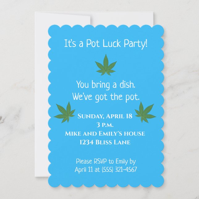 Weed Leaf Pot Luck Personalised Invitation (Front)