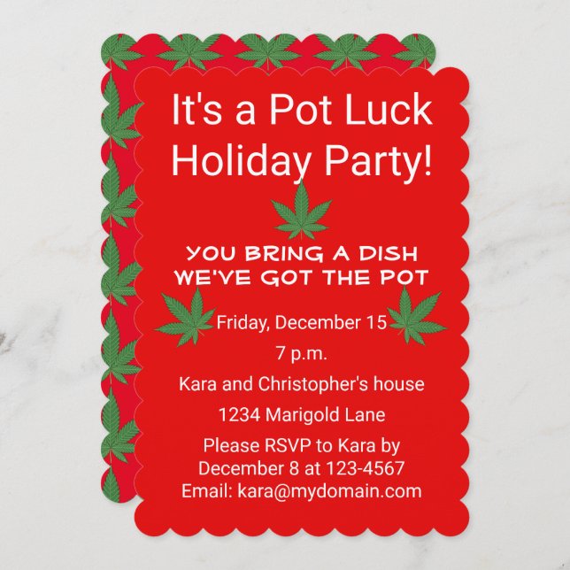 Weed Leaf Pot Luck Personalised Invitation (Front/Back)