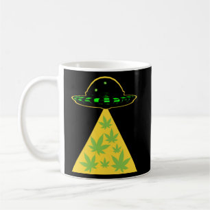 Weed Leaf Stoner Alien Abduction UFO Pot  Coffee Mug