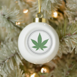 Weed Leaf Tree Swirl Trim Personalised Ceramic Ball Christmas Ornament