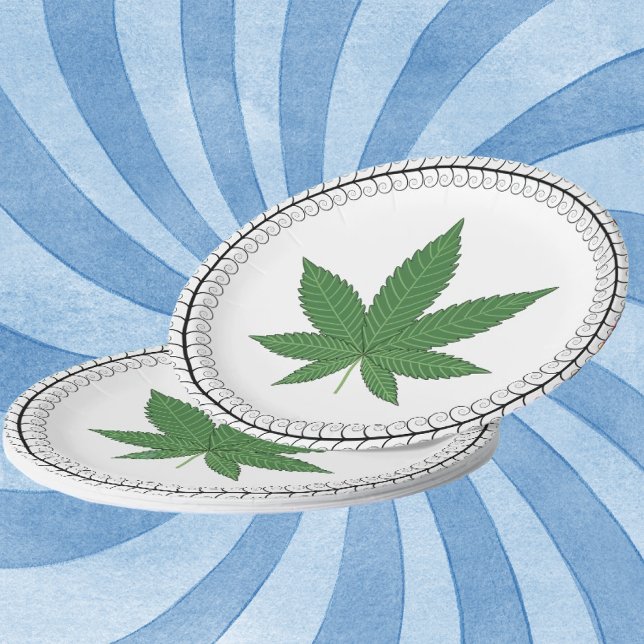 Weed Leaf Tree Swirl Trim Personalised Paper Plate (Creator Uploaded)