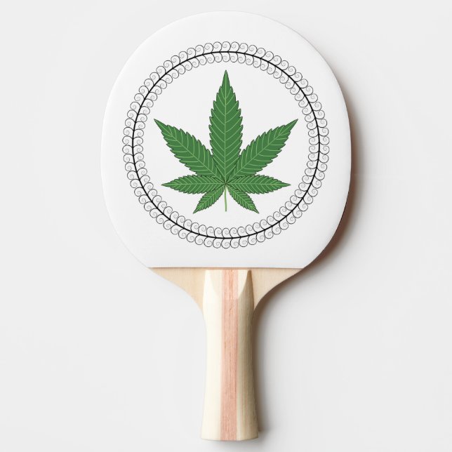 Weed Leaf Tree Swirl Trim Personalised Ping Pong Paddle (Front)