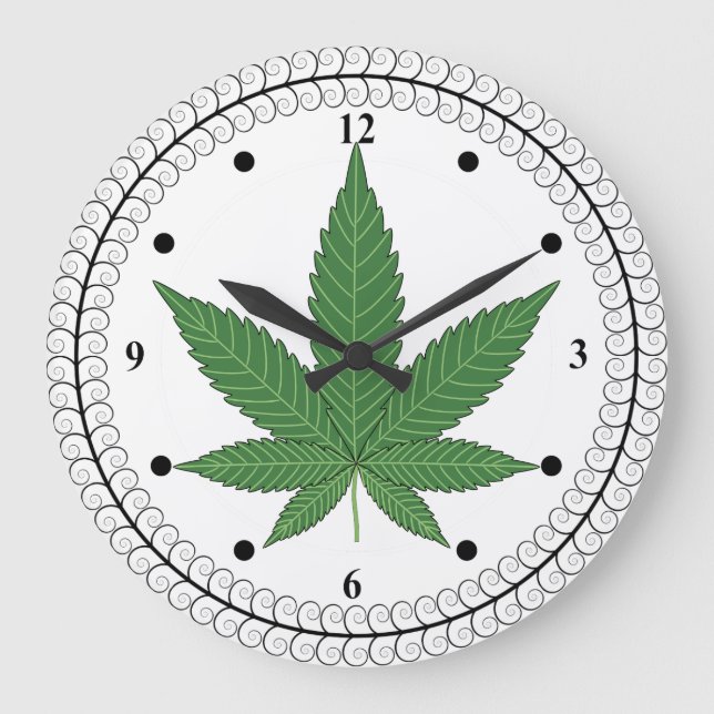 Weed Leaf Tree Swirl Trim Personalized Large Clock (Front)