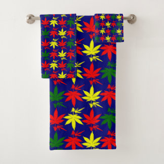 Weed Leaves Designer Coloured Bath Towel Set